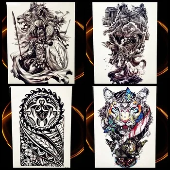 Greek Myth Hero Spartans Temporary Tattoo Sticker Men Body Arm Tattoo Sleeve Waterproof Fake Flash Power Warrior Tattoo Black