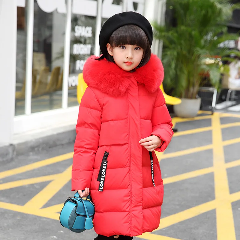Kids Girls Winter Jackets White Duck Down Teen Girls Winter Coats Big Fur Hood Children Winter