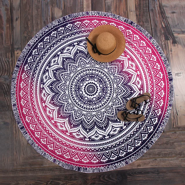 Fashion Magenta India Datura Round Blanket Summer Beach Tower Fashion Magenta India Datura Round Blanket Summer Beach Tower Floor Mat For Outdoor Picnic