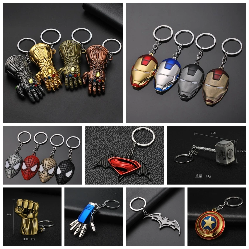 

Action Avengers 4:Endgame Captain America Marvel Figure Thor Hammer Thanos Glove Iron Man Tony Stark Car Key Chain Ring Holder