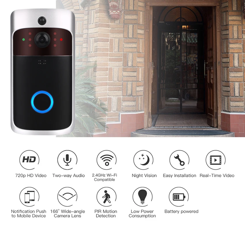 Умный беспроводной wifi видео дверной звонок камера домофон 720P PIR ночного видения Водонепроницаемый дверной звонок cam ip домашний охранный Колокольчик для дома