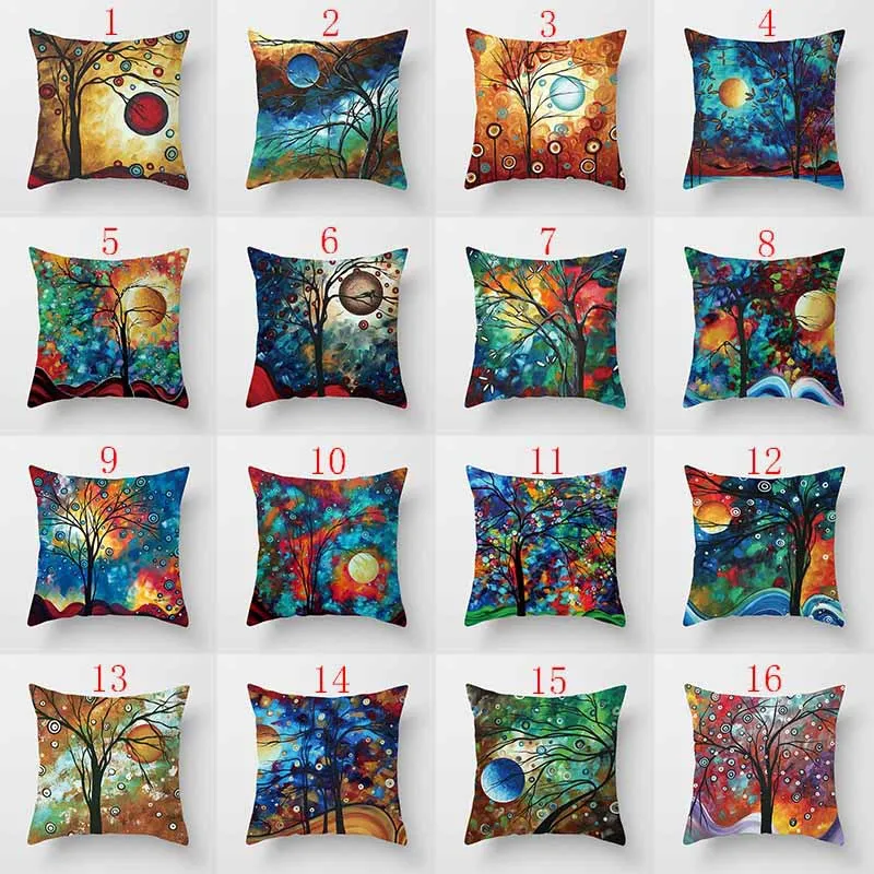 45*45cm Magic tree cushions pillowcase 32colors square pillow case linen waist cushion cover 3D Colorful creative pillowcases