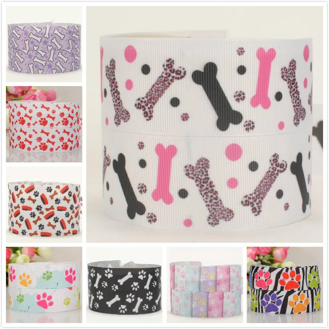 

50% sales 5/10/20 yards dog paw ribbon pattern printed grosgrain ribbon random delivery