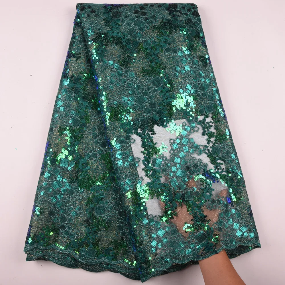 

high quality African French Net Organza lace fabric in teal green with shining sequins embroidery for African party dress 1592