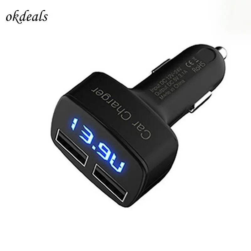 4 In 1 Dual USB Car Charger Adapter Voltage DC 5V 3.1A Tester For Phone