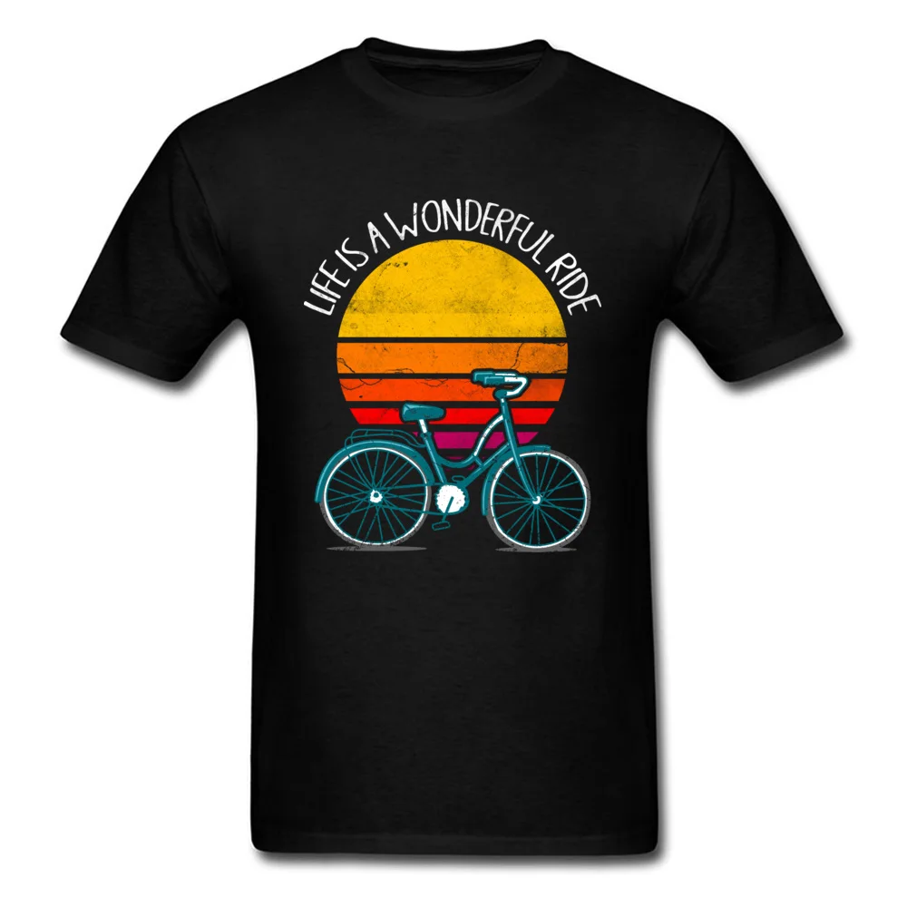 Europe Cool Labor Day 100% Cotton Round Collar Men Tops Shirts Party Tshirts Fashion Short Sleeve T-shirts Top Quality LIFE IS A WONDERFUL RIDE   cool vintage design bicycle shirt black