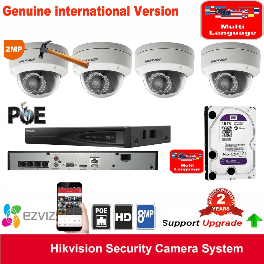Hikvision ds 7604ni e1/4 P P2P 4ch POE сети видео Регистраторы с английским CCTV Камера 2cd1121 i 2mp IP67