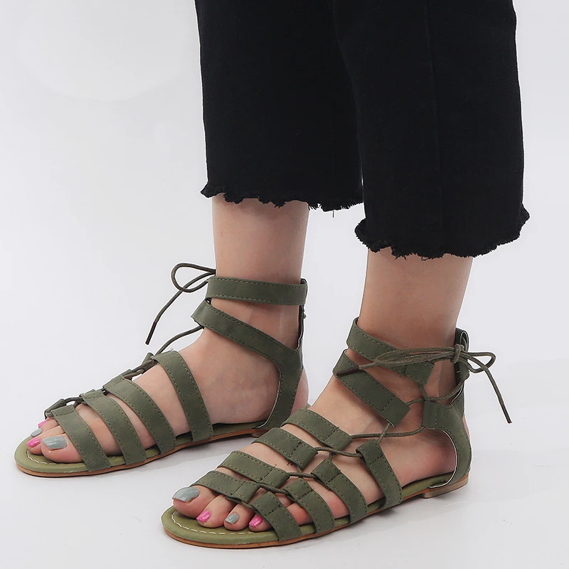 

Women Sandals Fashion Gladiator Sandals women Summer Shoes Female Flats Sandals Rome Lace Up Sandals Shoes plus size