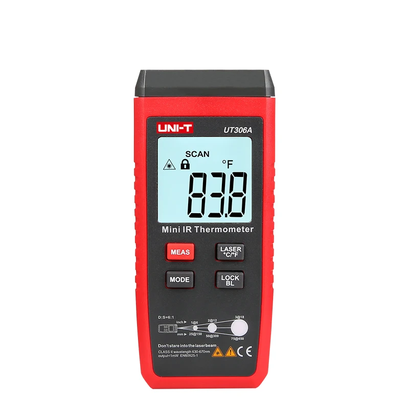 

UNI T UT306A Mini LCD Infrared Thermometer Digital IR Temperature Meter C/F Select -35C~300C Pyrometer Backlight Data hold