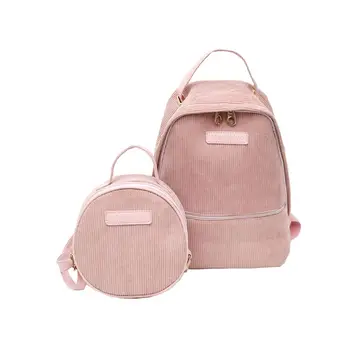 

2Pcs Girls Solid Color School Bag Corduroy Backpack Small Zipper Crossbody Pouch Handbag Shoulder Bags