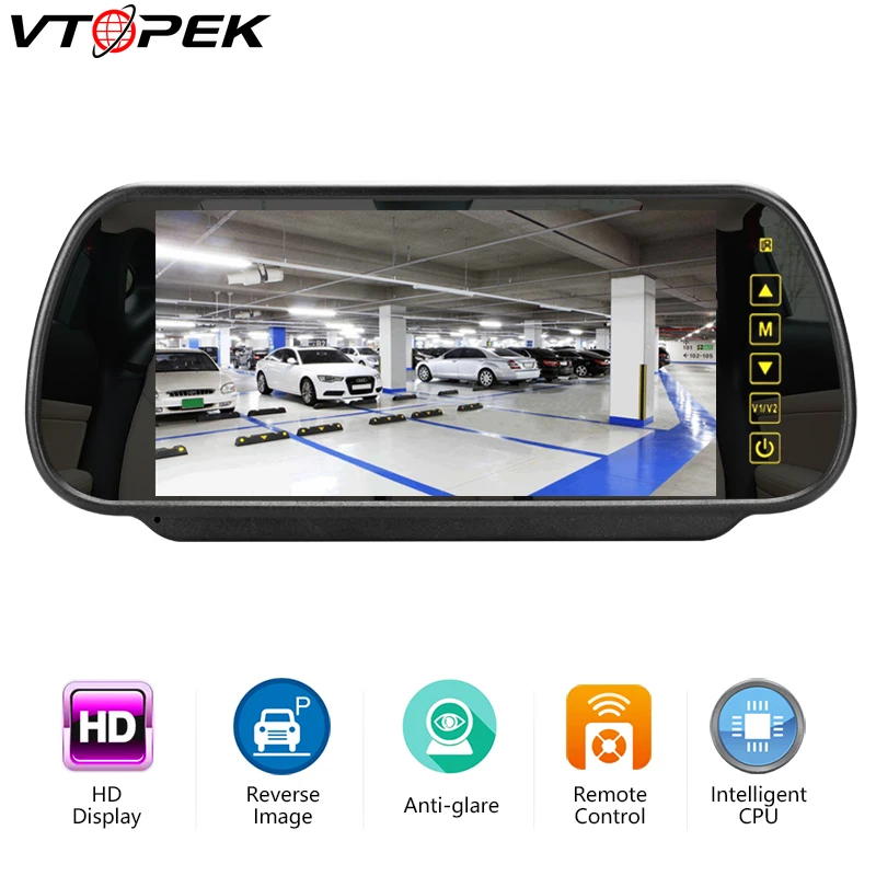 

Vtopek 7" car display car monitor Touch screen button remote control rear mirror HD AV1 AV2 Sedan MPV Wagon 12V rear camera