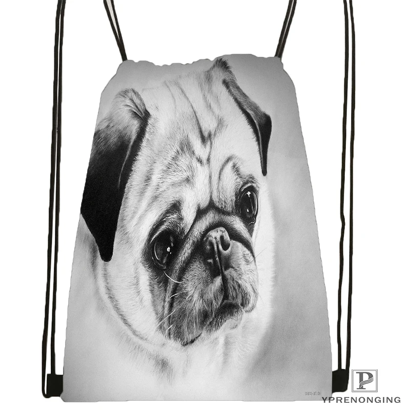 Custom Gray Dog Pug View Drawstring Backpack Bag Cute Daypack Kids Satchel Black Back 31x40cm 180531
