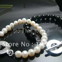 Ювелирные изделия из жемчуга Серебряные ювелирные изделия АА 7-8 мм белый и черный натуральный пресноводный жемчуг S925 застежка хорошее качество; Новинка;