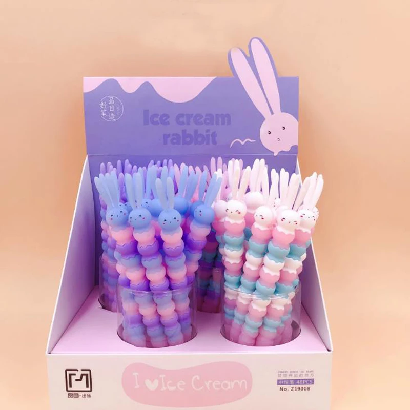 

4 Pcs/set Kawaii 0.5mm Rainbow Color Ice Cream Rabbit Silicone Gel Pens Signature Pen Writing Stationery Office School Supplies