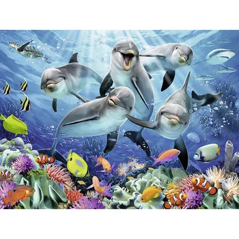 

5D Diamond Embroidery Undersea Dolphins Diy Diamond Painting Cross Stitch Full Mosaic Square Rhinestones Needleworks JS2391