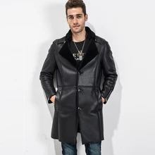 Мужская куртка из овчины черная X-Long мужская шуба и одежда мужская зимняя шуба из овчины меховая парка TJ30