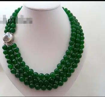 

3row 17-19" 10 mm Green Round bead Mabe Clasp Necklace