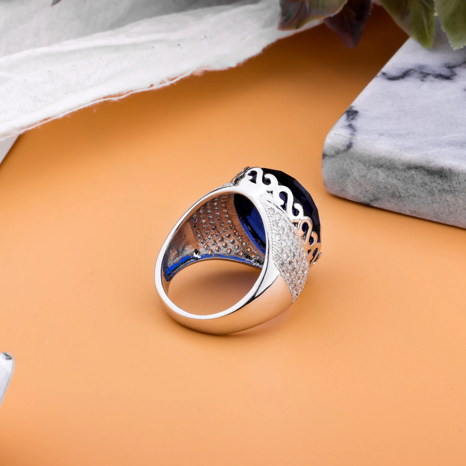MetJakt Vintage Sapphire Ring for Women Handmade Checkerboard Cutting Sapphire Solid 925 Sterling Silver Jewelry