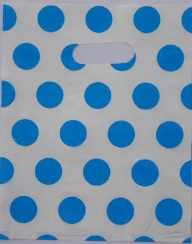 

100pcs/bag 25*20cm White with blue dot design pattern plastic shopping bag, gift stores to use 009003009