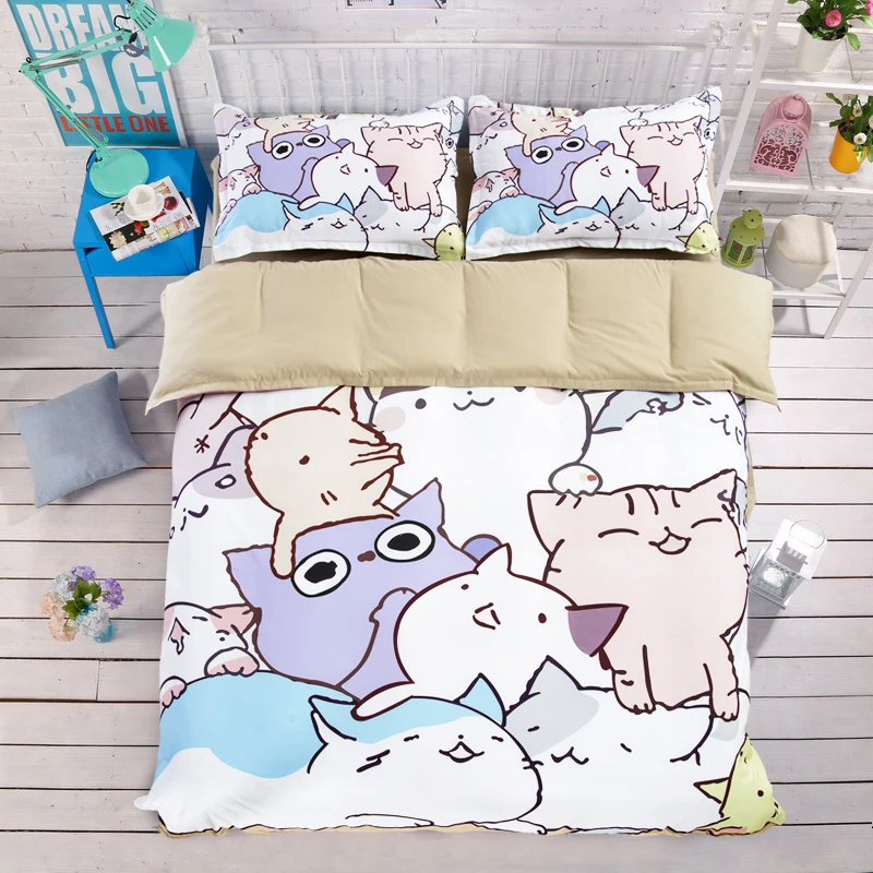 

cartoon cat bedding set printed beddengoed colorful duvet cover single twin queen king size 3/4PC pillowcase boy girl home decor