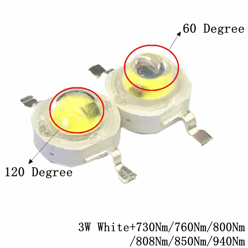 Новый 10 шт. 3 Вт холодный белый + 660nm 730nm 760nm/800nm 808nm 850nm светодио дный 940nm лампы 4,5 В-5,4 В Высокая мощность 3 Вт чип 3 Вт COB