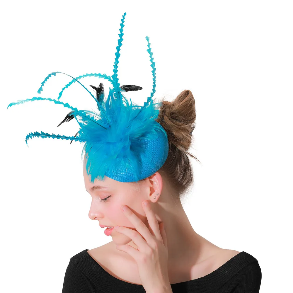 Свадебные чародей Шляпа fedora заколка для причёски платье для девочек перо шляпа-таблетка звавечерние ужина леди аксессуары волос SYF308