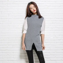 Повседневный свитер без рукавов с круглым вырезом, Осенний женский свитер, однотонный шерстяной вязаный жилет, высокое качество, женский зимний джемпер