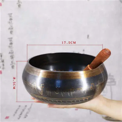 Тибетская Поющая чаша для медитаций Непальские тибетско-буддистские чаша для йоги буддистская Звукотерапия чаша медная религия Carft - Цвет: Black 17.5 CM