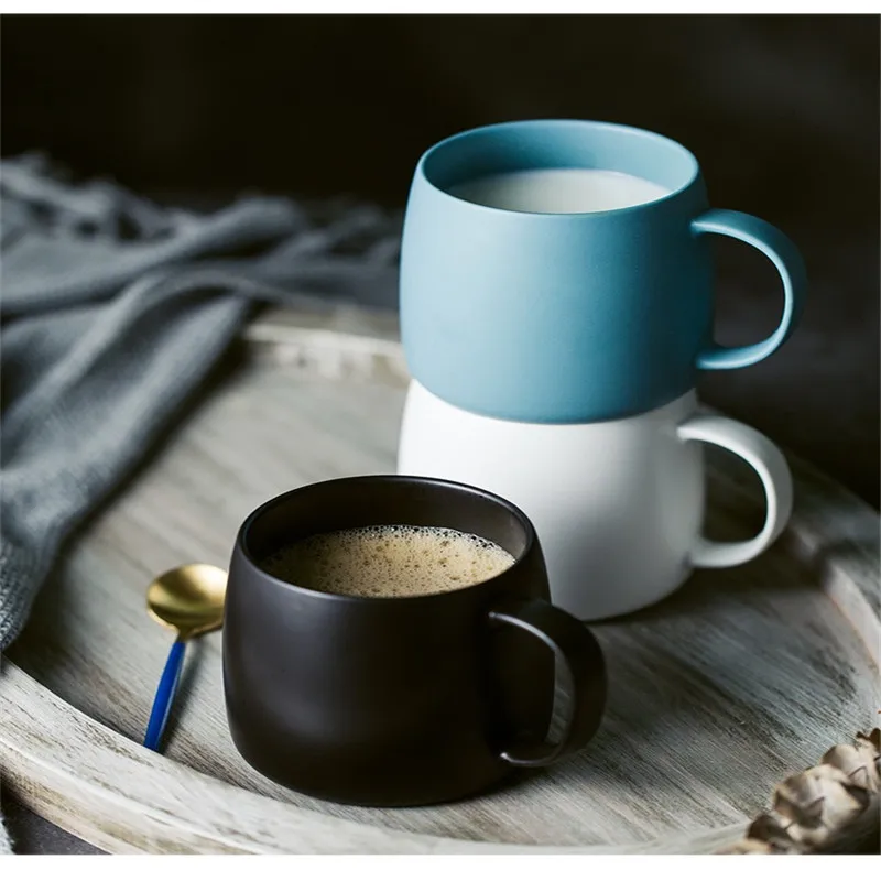 Coffee Milk Drinking Water Cup with Handle Nordic Matte Mug Ceramic 6