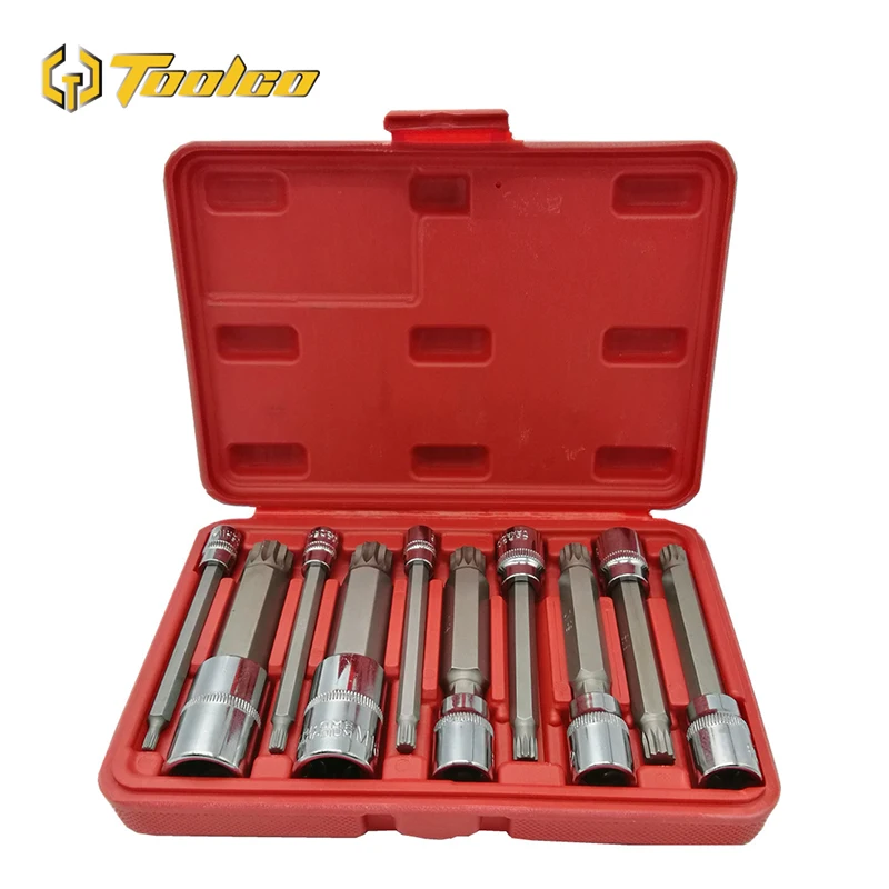 

10Pcs 4 Inch Extra Long XZN Triple Square Spline Bit Socket Set, S2 Steel Bits,Chrome Vanadium Sockets 4mm-18mm Hand Tool Set