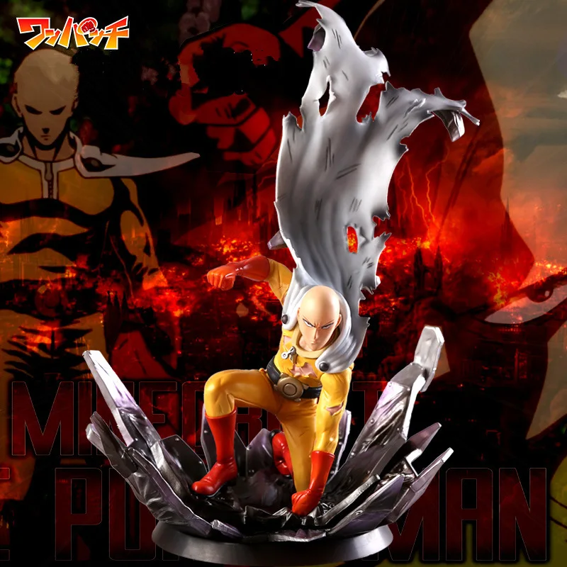 

10.23''ONE PUNCH-MAN Male lead Saitama Teacher Kneeling Scene version PVC Action Figure Collectible Model Toy Boxed 26cm N905