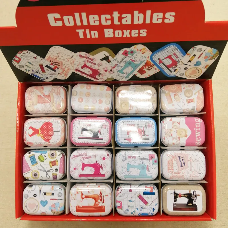 

32pcs/box Mixed Sewing Machine Printing Mini Pill Case Collectables mini Box Diy storage box square lipstick case small tin box