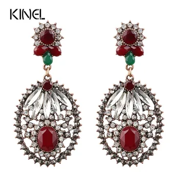 

Luxury Big Earrings For Women Long Earrings Turkish Jewelry Ancient Gold Color Unique Crystal Party Gift Accessories