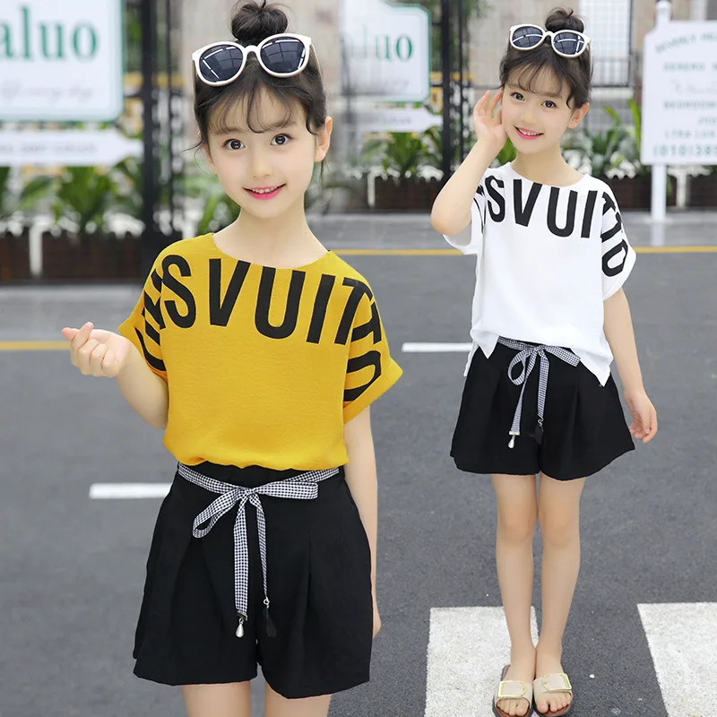 

Children's clothing 2019 summer new Korean version of the letter cute trend girl suit in the big boy two-piece girls clothes