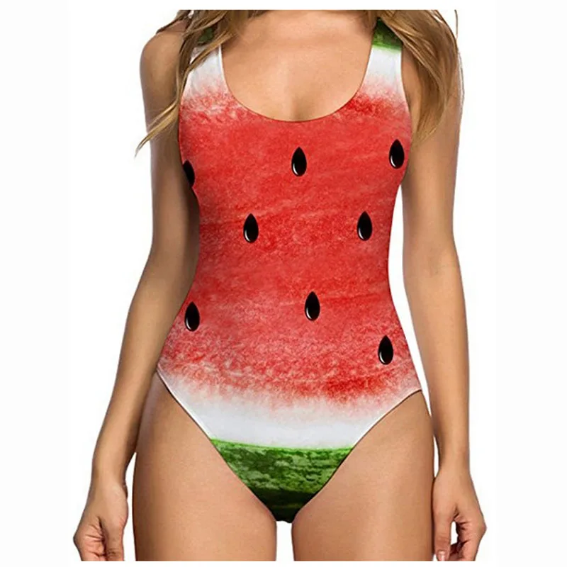 Bañador una pieza para mujer, traje de baño divertido con estampado Floral de concha de fruta y sandía, - AliExpress Deportes y