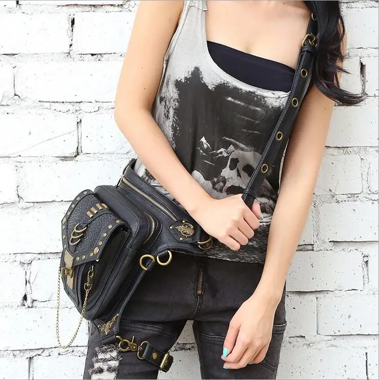 

2016 Fashion Gothic Steampunk Skull Retro Rock bag Men Women Waist Bag Shoulder Bag Phone Case Holder women messenger mini Bag