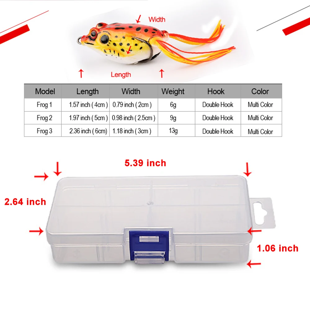 DONQL 6pcsBox Soft Fishing Lures Frog Baits Kit 6g 9g 13g Double Hooks Topwater Ray Frog Artificial Minnow Fishing Baits Set    (6)