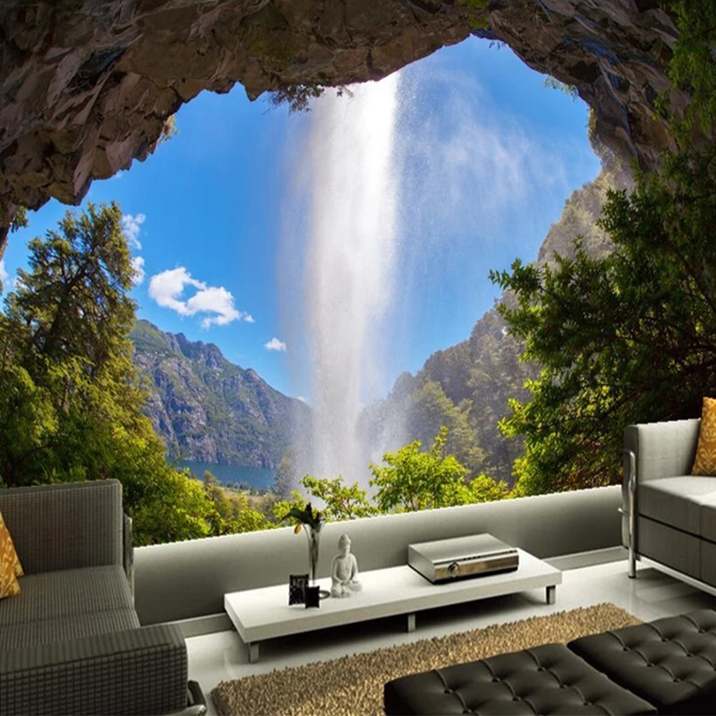 Пользовательские 3D фото обои водопад пещера природный ландшафт Большой Настенная документы Домашний Декор обои Гостиная Спальня