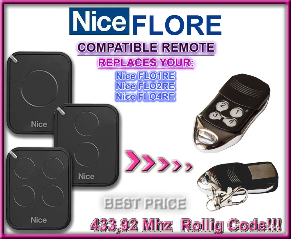 

Aftermarket for Nice remote ON1E,ON2E,ON4E 433,92MHZ Rolling code compatible remote free shipping