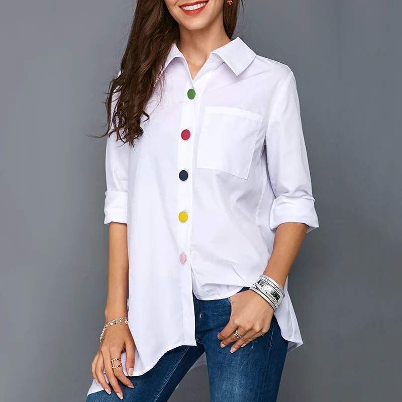 

Irregular Thin Women Office Lady Shirt Top Plus Size Colorful Button White Long Sleeve Feminine Blouses Tops Summer Lady Shirts