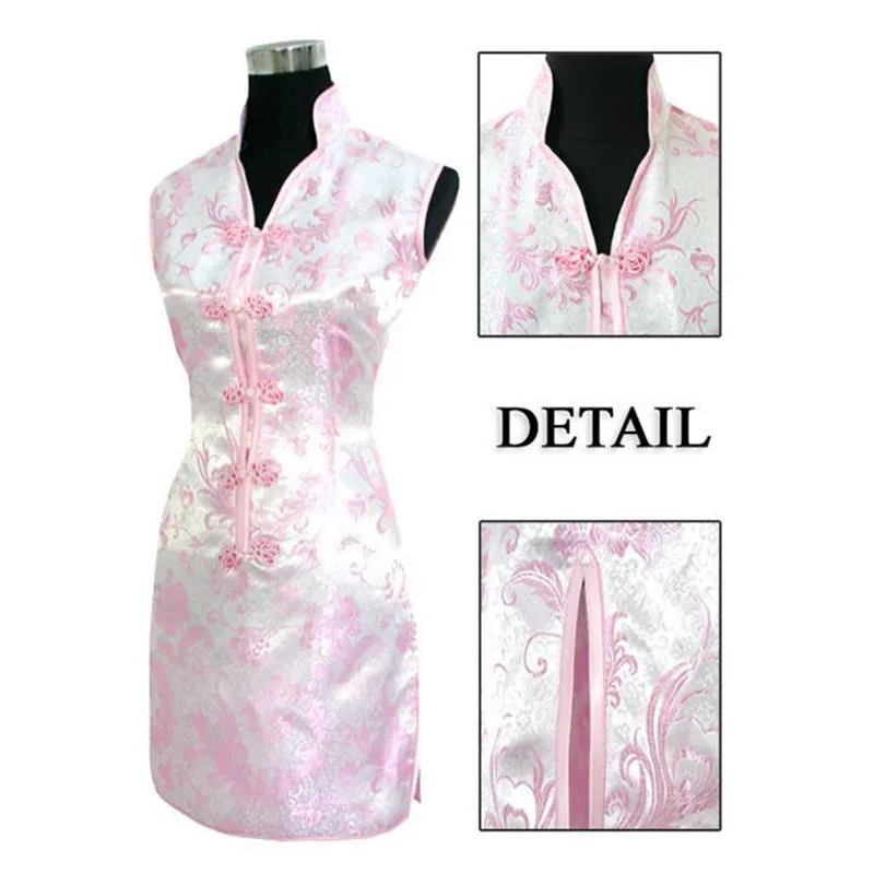 Black Red Chinese Traditional Women Summer Dress Silk Satin Cheongsam Sexy V-Neck Qipao Floral Size S M L XL XXL XXXL