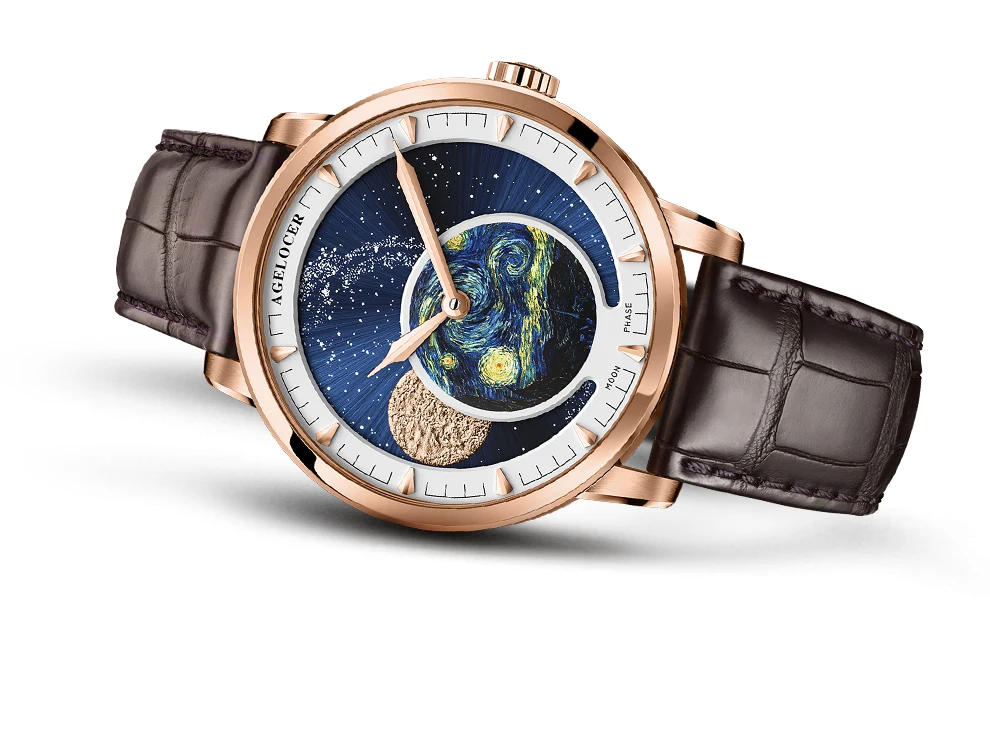 AGELOCER Moon Phase часы швейцарские мужские часы Элитный бренд Мощность резерв 80 часов Moonphase механические с автоподзаводом часы 6401D2