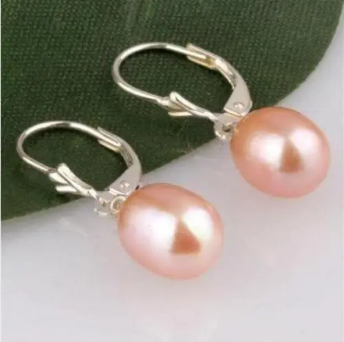 

FREE SHIPPING HOT sell new Style >>>> BEAUTIFUL! 8x10MM Pink Akoya Cultured Pearl Earring Silver Hook