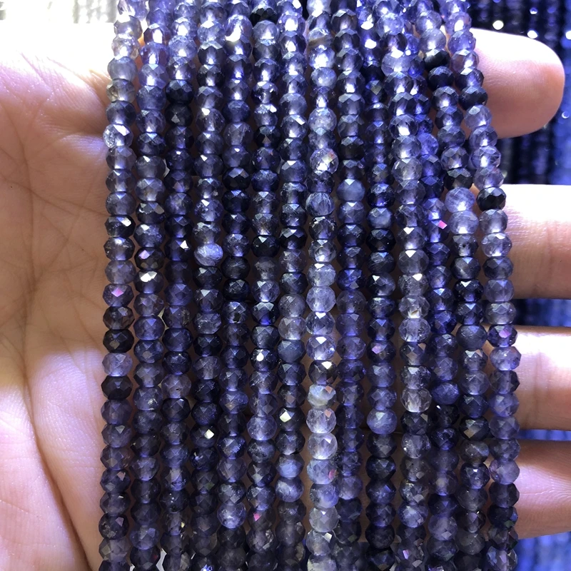 

Natural Blue Iolite Beads,3mm Micro Faceted Tiny rondelle Beads,Roundel Spacer beads ,Stone faceted seed beads,15.5"/string