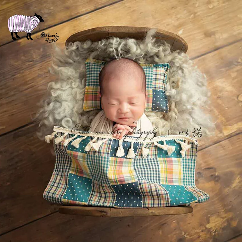 Newborn Baby Photography Retro Country Style Blanket and Pillow Set Props Baby Girl Boy Photo Shoot Backdrop Props bebe foto