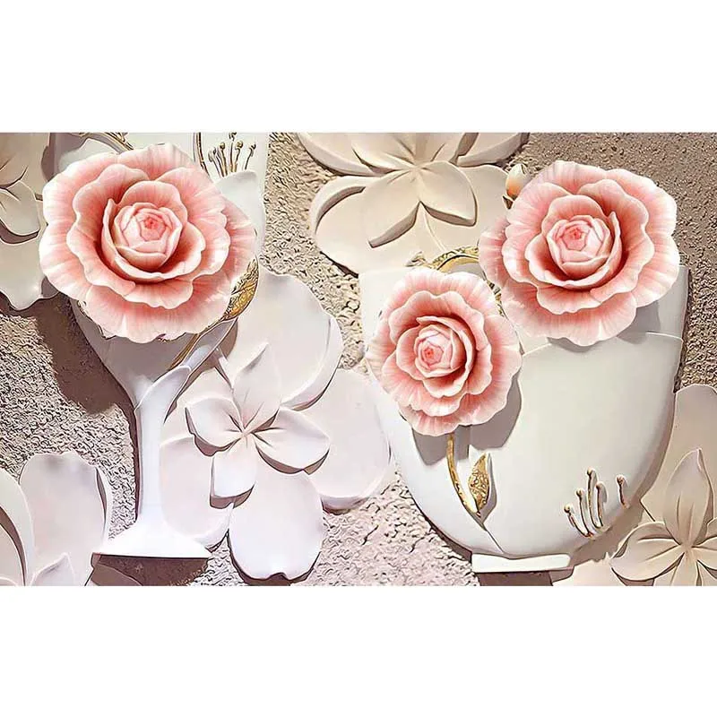 

3D Wallpaper Custom 3d Mural Wallpaper Reliefs, Vases Of Flowers Home Decor Living Room Wall Covering 3D Mural Wallpaper