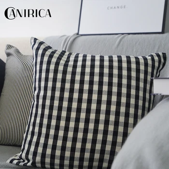 

CANIRICA Cushions Cover 100%Cotton Pillow Case 45*45 Home Decoration Buffalo Throw Pillows For Living Room Nordic Housse Coussin