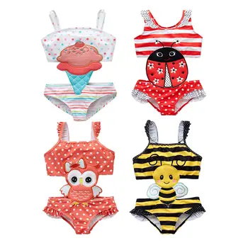 

Toddler Infant Baby Girls Swimwear Cartoon Swimsuit Hats Swimming Beach Bathing Bikini Cute Summer One-piece Swimming Costume