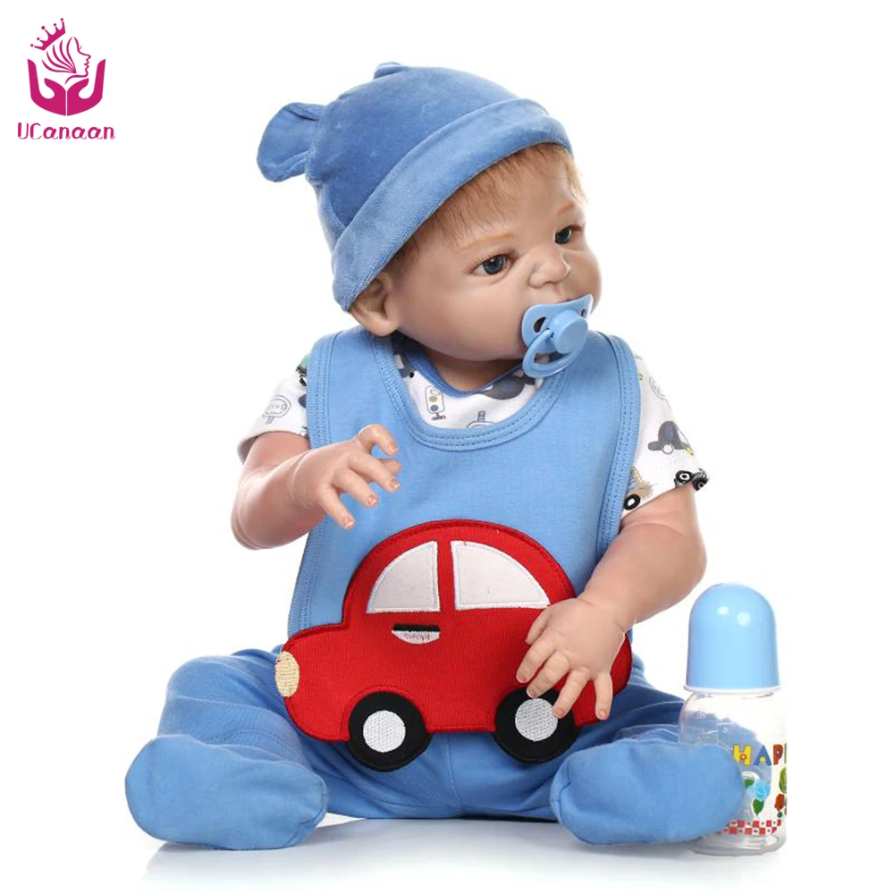 

UCanaan 22 inch 50-56cm Full Vinyl Silicone Reborn Baby Dolls With The Cartoon Car Clothes The Best Birthday Present &Gift