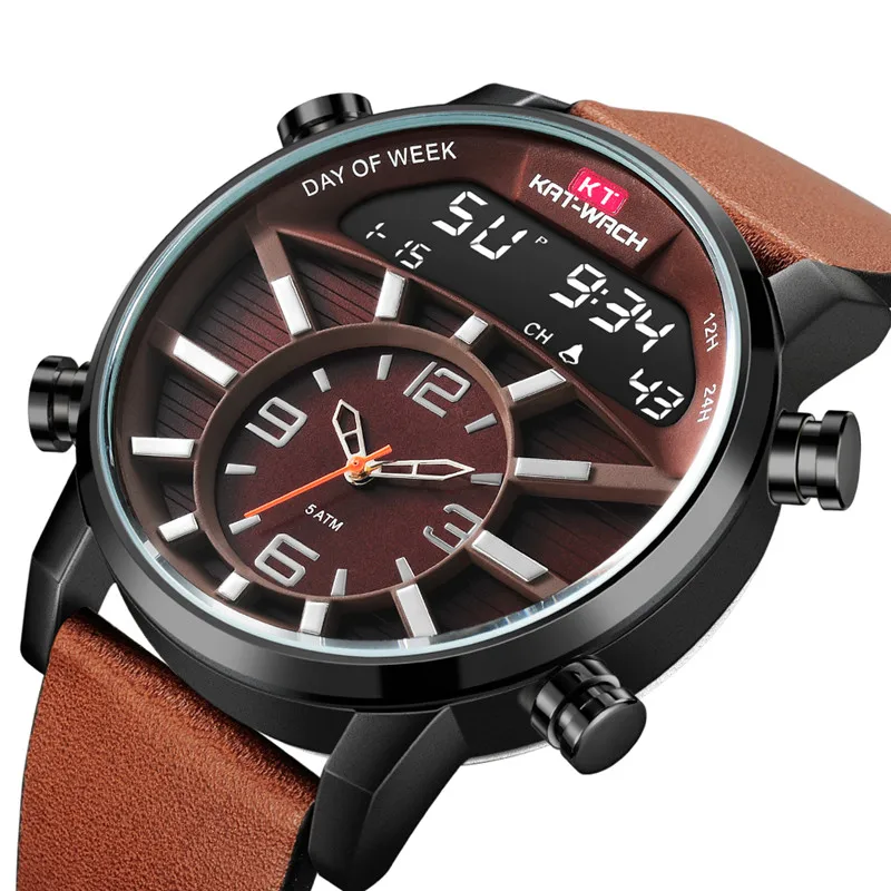 

Zegarek Luxury Sports Casual Watch Men PVD Black Watch Big Fashion Design 3D Watch Dial Genuine Leather Strap Zegarki Meskie